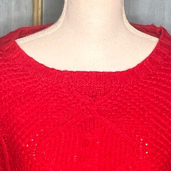 Delias Size Medium Red Crop Cable Knit Sweater High Low Hem Wide Neck Soft Y2K - Picture 4 of 7